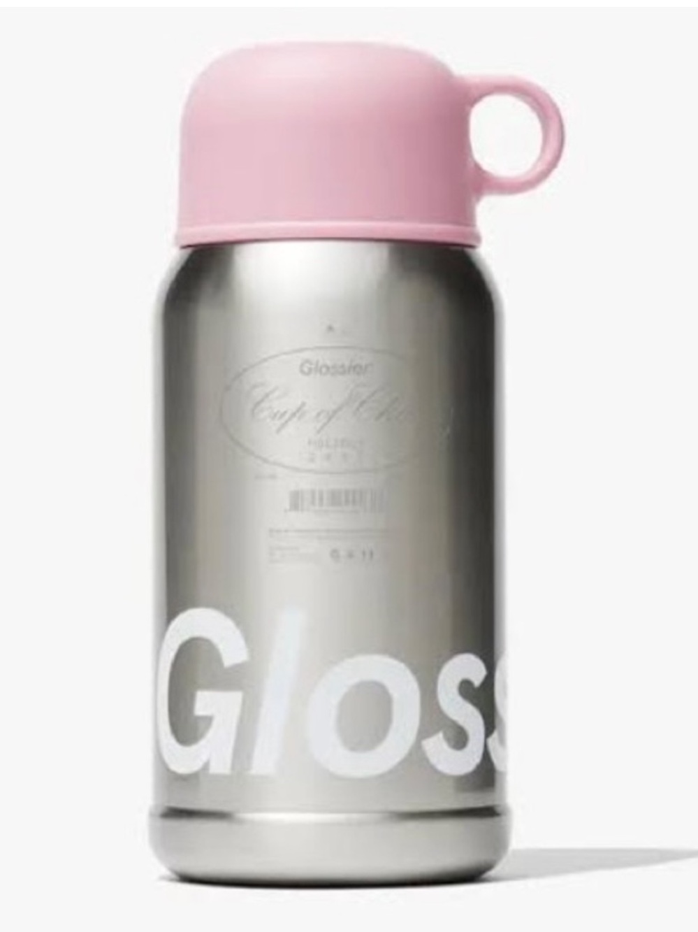 Glossier Cup of Cheer Stainless Steel Silver  Bottle with Pink Cap